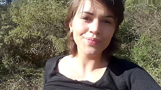 French Brunette Flash outside in Forest..