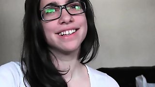 Teen in glasses sucking and riding cock..