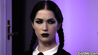 Goth seductress in pigtails fucks with..