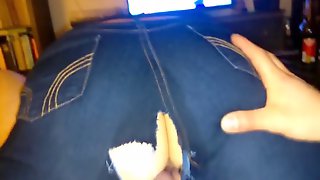Jeans teasing dildoing sucking..