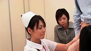 Hot asian nurses rubbing shaft for..