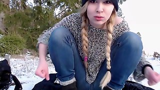 College girl Slut Playing Out In The Snow