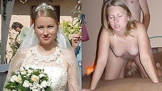 Bride wedding dress before during after..