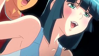 Anime hentai girls are deepthroating..