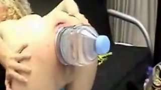 Big plastic water bottle stretches out..